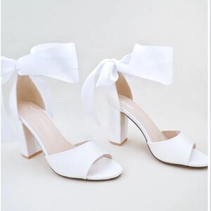 Satin Block Heel Wedding Sandals with Wrapped Ribbon Tie